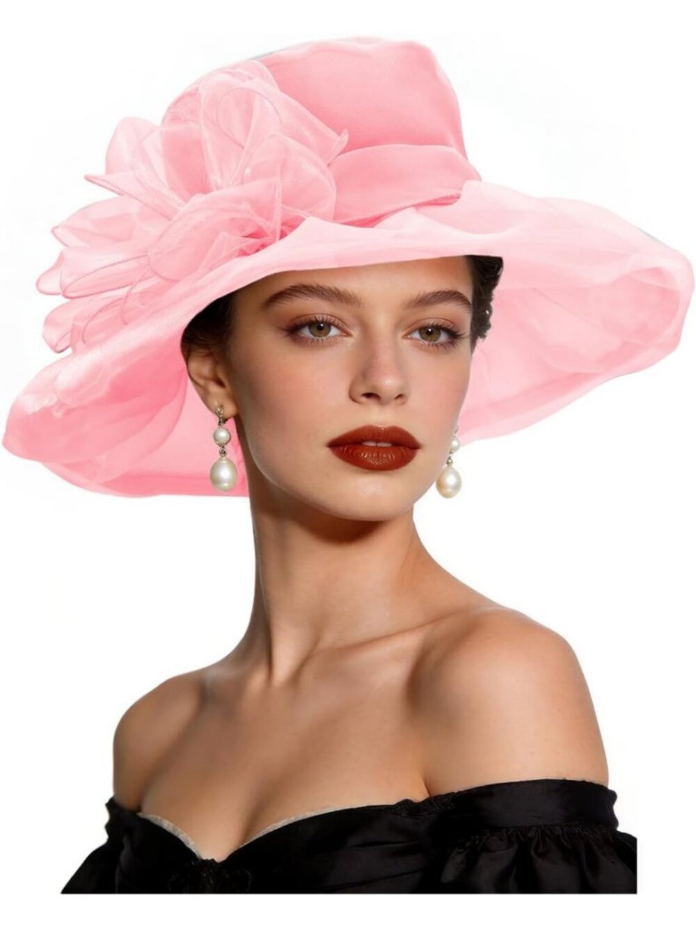 Stylish Women's Wide Brim Derby Hat with Removable Flower - Perfect for Tea